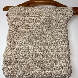Vintage crochet handbag wooden handles Boho
